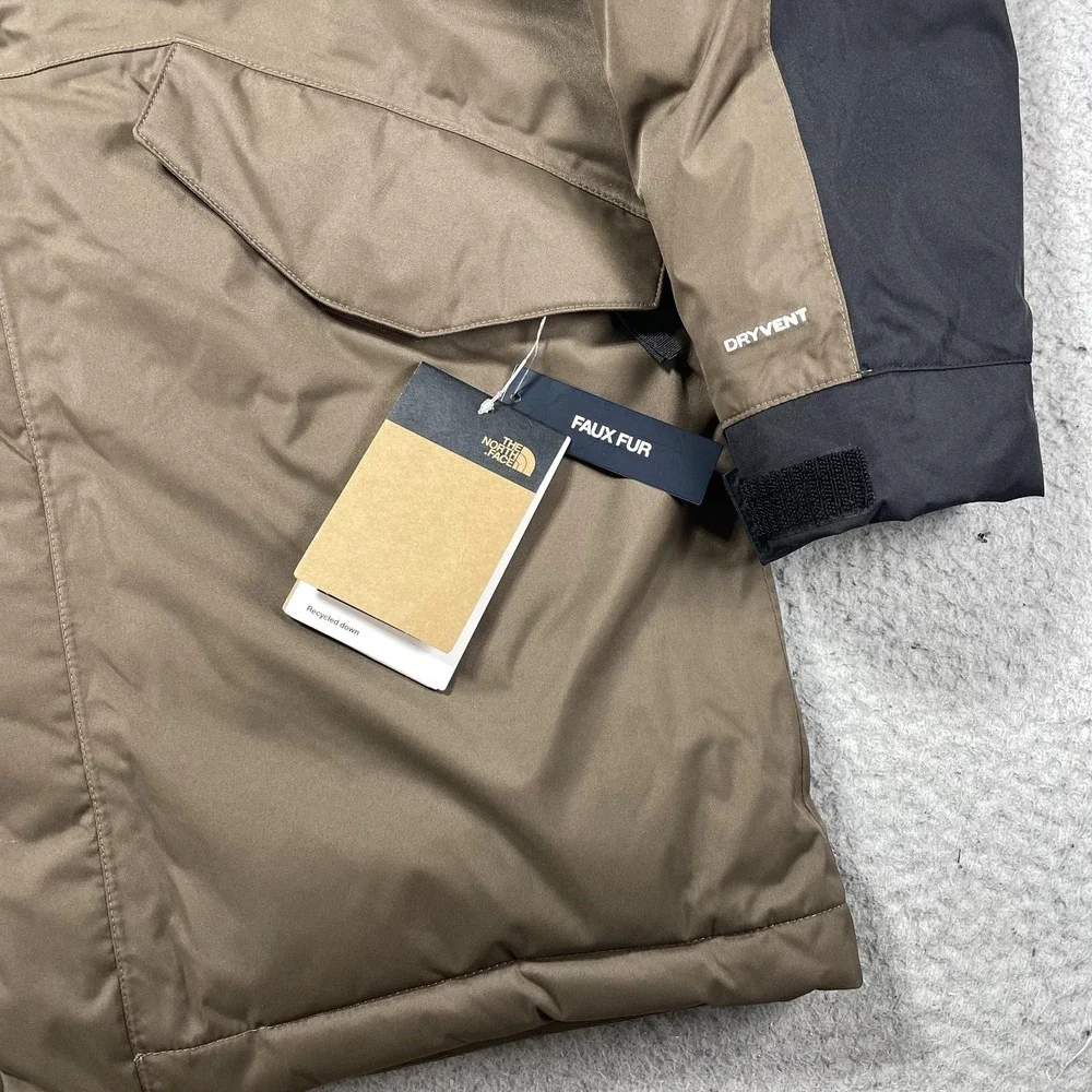 The North Face Bedford Down Parka Coat Mens Medium Brown DryVent Hooded Faux Fur